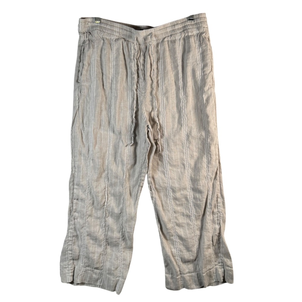 DKNY Pure Women's Medium Beige Linen Blend Drawstring‎ Pants Cropped Relaxed Fit